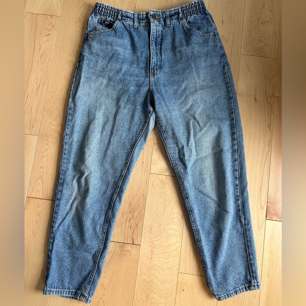 VTG 90s Lee High Rise Mom Jeans Women's Size 14P Elastic Waist Tapered
Blue